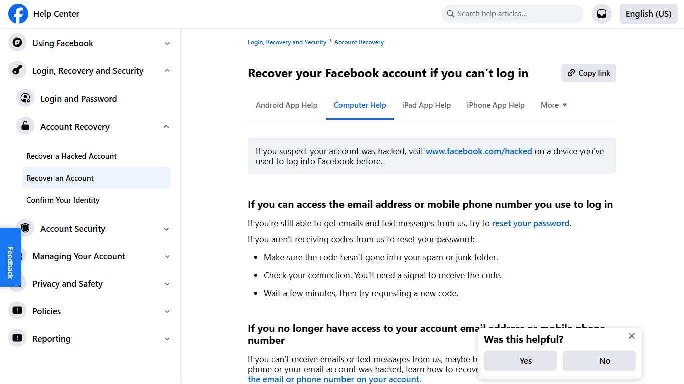 Recover your Facebook account if you can’t log in Facebook Help Center